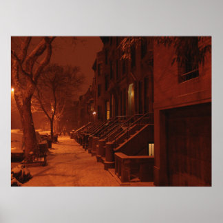 Snowy Brownstone- Night Poster