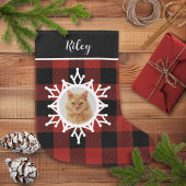 Snowy Buffalo Plaid Cat Christmas Stocking Grote Kerstsok