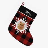 Snowy Buffalo Plaid Cat Christmas Stocking Grote Kerstsok (Voorkant (Hangend))