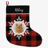Snowy Buffalo Plaid Cat Christmas Stocking Grote Kerstsok (Voorkant)