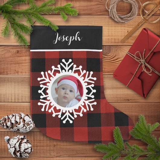 Snowy Buffalo Plaid Christmas Stocking Grote Kerstsok
