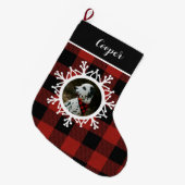 Snowy Buffalo Plaid Dog Christmas Stocking Grote Kerstsok (Voorkant (Hangend))
