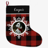 Snowy Buffalo Plaid Dog Christmas Stocking Grote Kerstsok (Voorkant)