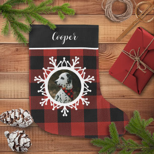 Snowy Buffalo Plaid Dog Christmas Stocking Grote Kerstsok