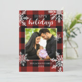 Snowy Buffalo Plaid Feestdagenkaart (Staand voorkant)