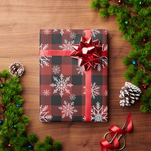 Snowy Buffalo Plaid Wrapping Paper Cadeaupapier (Feestdagen Geschenken)