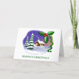 Snowy Cabin met bomen Feestdagen Kaart