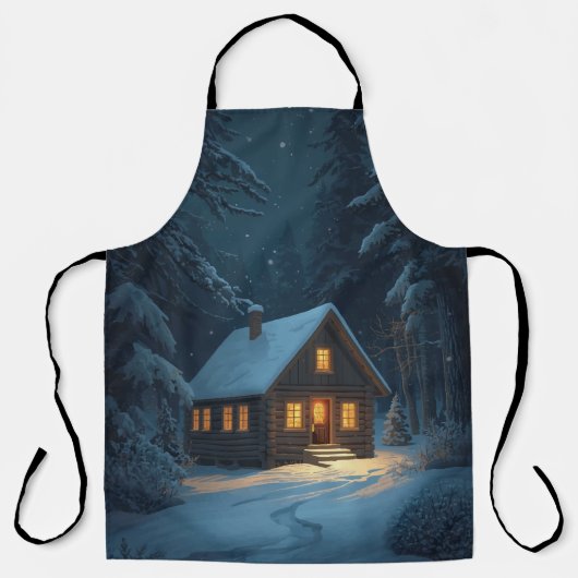 Snowy Cabin Night Apron  Schort (Voorkant)
