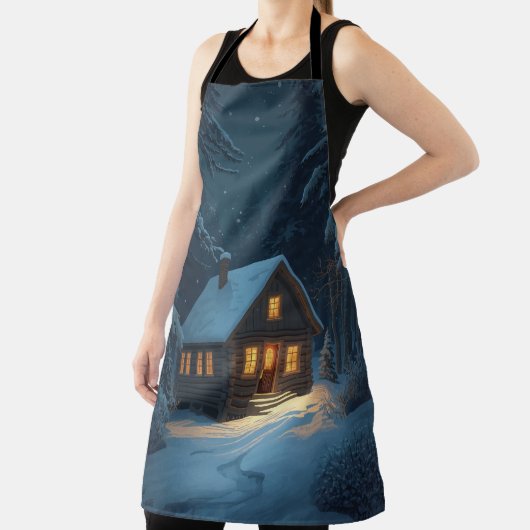 Snowy Cabin Night Apron  Schort (Insitu)