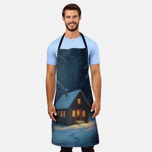 Snowy Cabin Night Apron Schort (Gedragen)