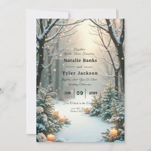 Snowy Candlelit Frosted Evergreens Kaart (Voorkant)