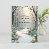 Snowy Candlelit Frosted Evergreens Kaart (Staand voorkant)