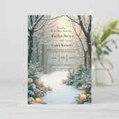 Snowy Candlelit Frosted Evergreens Kaart (Staand voorkant)