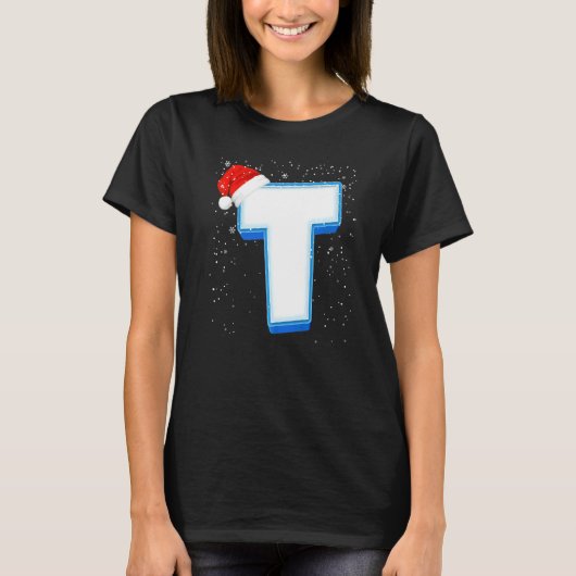Snowy Capital Kerstmonogram Alphabet Letter T-shirt (Voorkant)