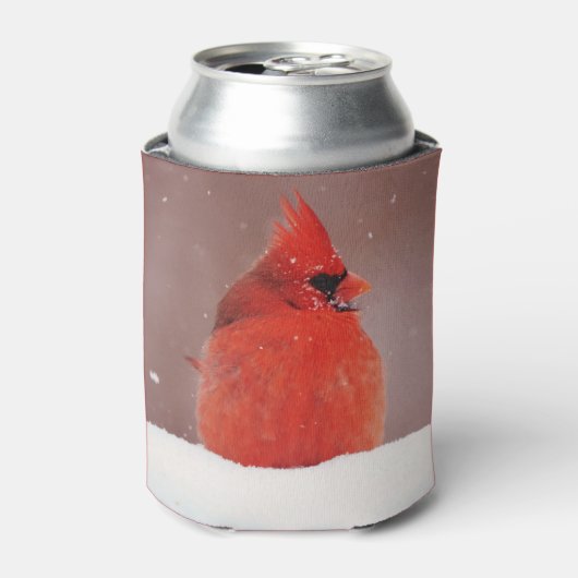 Snowy Cardinal Red Bird Cosy Koelbox Blikjeskoeler (Blikje Voorkant)