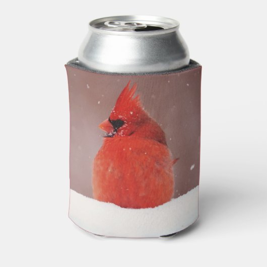 Snowy Cardinal Red Bird Cosy Koelbox Blikjeskoeler (Blikje Achterkant)