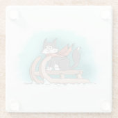 Snowy Cartoon Kat op Gelezeld met Scarf Glazen Onderzetter (Achterkant)