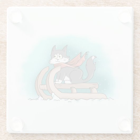 Snowy Cartoon Kat op Gelezeld met Scarf Glazen Onderzetter (Achterkant)