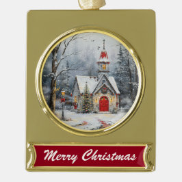 Snowy Chapel Glow Verguld Banner Ornament