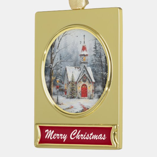 Snowy Chapel Glow Verguld Banner Ornament (Links)