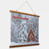 Snowy Chapel in Winter Landschap Hangtapijt Hangend Wandkleed (Gebogen)
