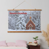 Snowy Chapel in Winter Landschap Hangtapijt Hangend Wandkleed (Slaapkamer)