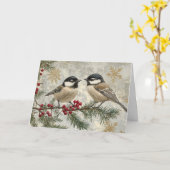 Snowy Chickadees op Evergreen Branch Kaart (Gele Bloem)
