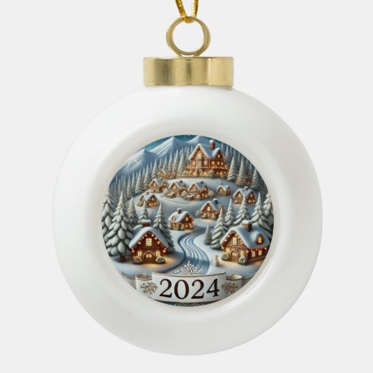 Snowy Christmas 2024 Keramische Bal Ornament (Voorkant)