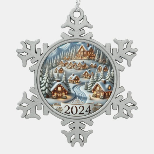 Snowy Christmas 2024 Tin Sneeuwvlok Ornament (Voorkant)