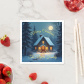 Snowy Christmas Cabin Paper Napkin – Customizable Servet (Insitu)