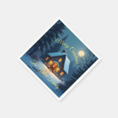 Snowy Christmas Cabin Paper Napkin – Customizable Servet (Hoek)