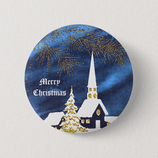 Snowy Christmas Church Amen Button (Voorkant)