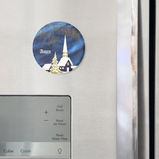 Snowy Christmas Church Amen Magnet (Insitu (Koelkast))