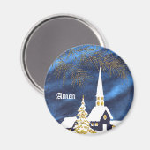 Snowy Christmas Church Amen Magnet (Voorkant / Achterkant)