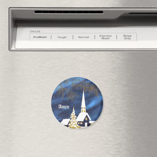 Snowy Christmas Church Amen Magnet (Insitu (Vaatwasser))