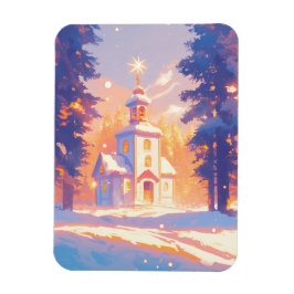 Snowy Christmas Church Scene Magneet