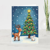 Snowy Christmas Deer Bunny Kaart (Voorkant)