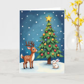 Snowy Christmas Deer Bunny Kaart (Gele Bloem)