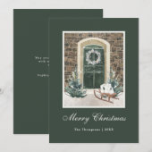 Snowy Christmas Door Donkergroen Feestdagenkaart (Voorkant / Achterkant)
