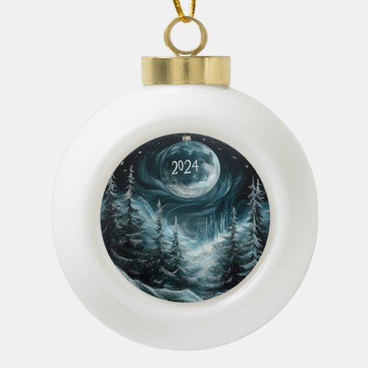 Snowy Christmas Forest beroemd gemaakt door Big Mo Keramische Bal Ornament (Voorkant)