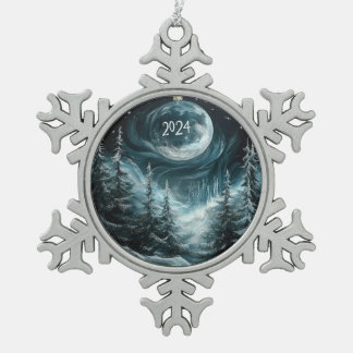 Snowy Christmas Forest beroemd gemaakt door Big Mo Tin Sneeuwvlok Ornament