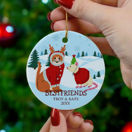 Snowy Christmas Friends – Cat and Rat Holiday  Keramisch Ornament