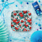 Snowy Christmas Hearts rood, groen en wit Papieren Bordje (Feest)