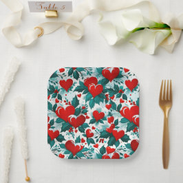 Snowy Christmas Hearts rood, groen en wit Papieren Bordje