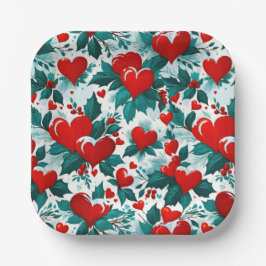 Snowy Christmas Hearts rood, groen en wit Papieren Bordje