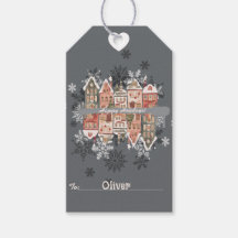 Snowy Christmas Houses Snowflakes Grijs