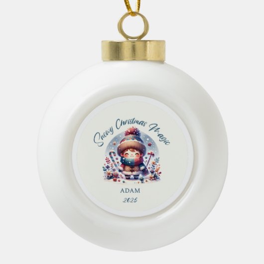 Snowy Christmas Magic Keramische Bal Ornament (Voorkant)