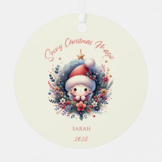 Snowy Christmas Magic Metalen Ornament (Voorkant)