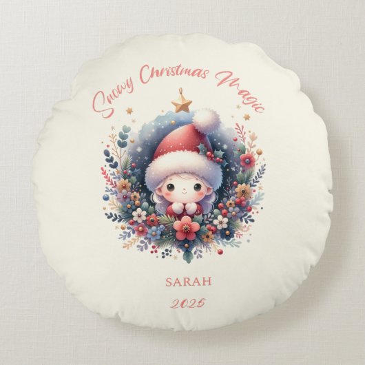 Snowy Christmas Magic Rond Kussen (Voorkant)
