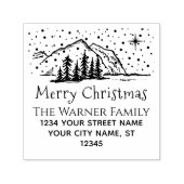 Snowy Christmas Mountains Trees Naam RET Adres Zelfinktende Stempel (Design)
